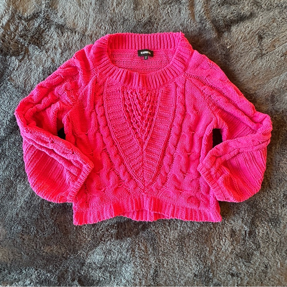 Hot Pink Express cable knit sweater